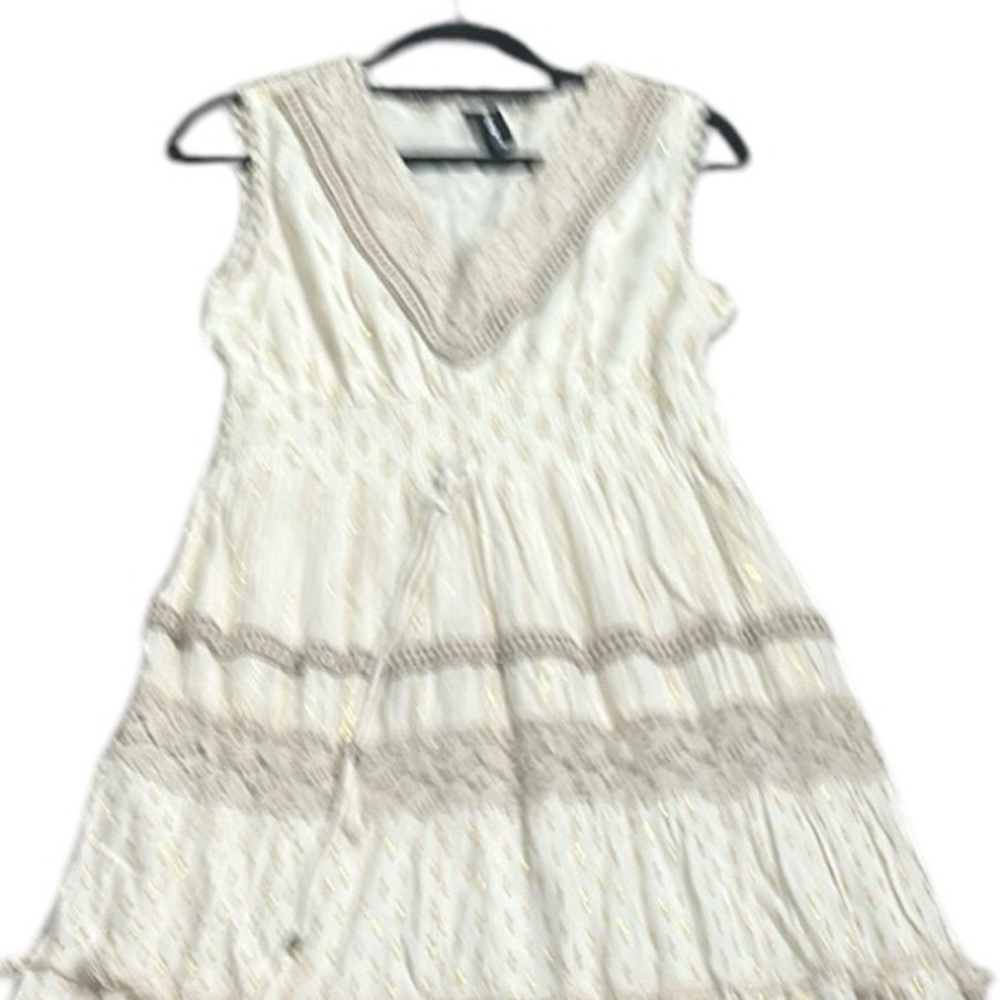 Me 2 magic Elegant ivory metallic tiered crochet Maxi Dress s xL boho vacation - Picture 10 of 16